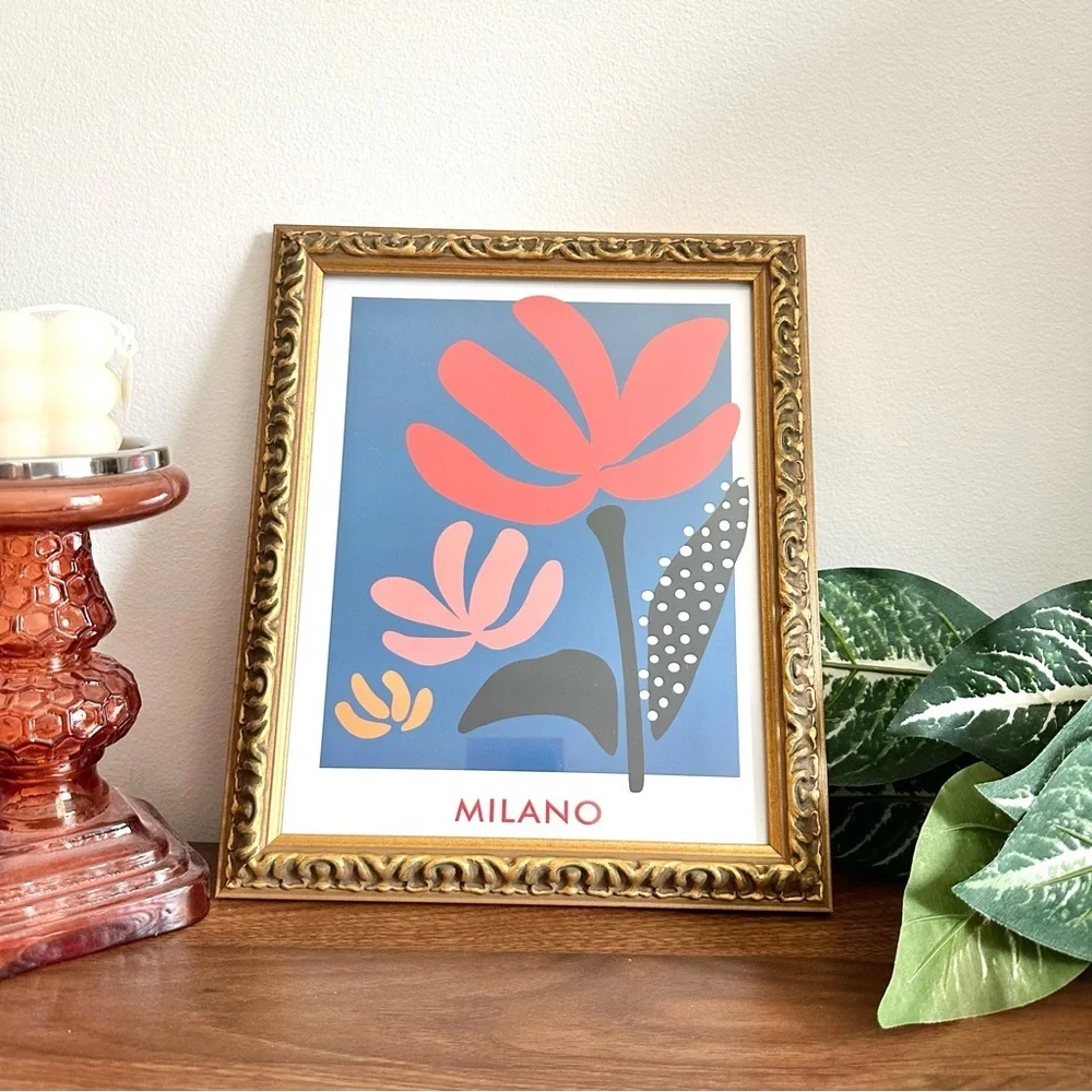 Milano Italy Flower Market Poster Gold Framed Wall Art Retro Souvenir Print